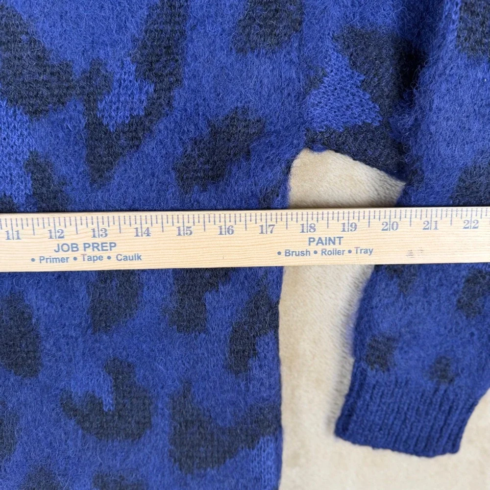 Kate Spade New York Blue Leopard Alpaca Wool Mock Neck Sweater Womens XS